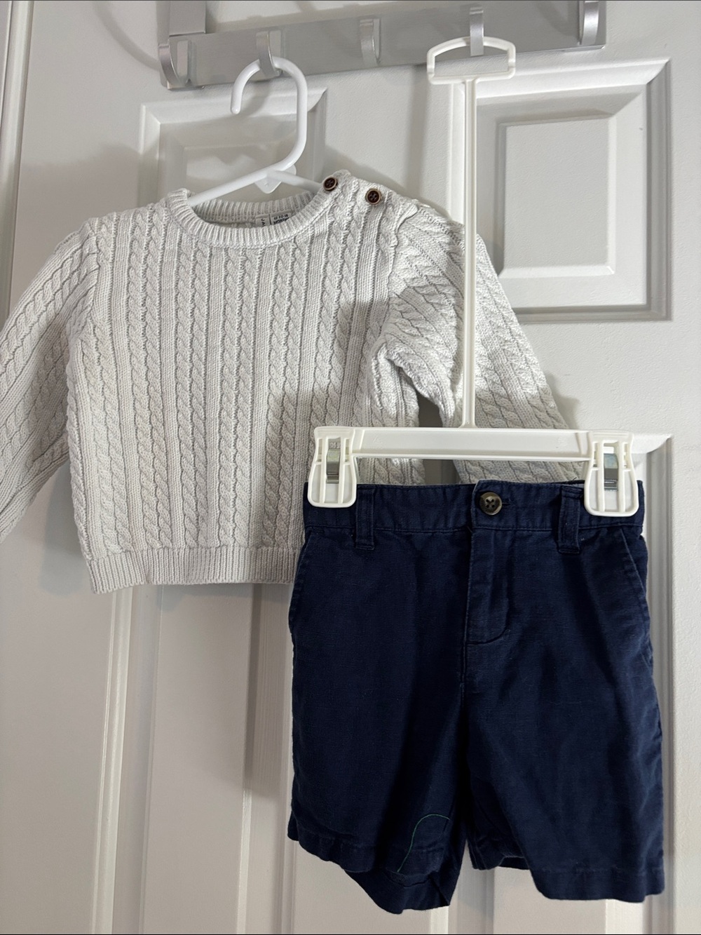 Janie and Jack White Cable-Knit Sweater and Navy Shorts Set